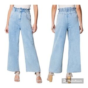 Light Blue High-Waist Paperbag Wide-Leg Jeans